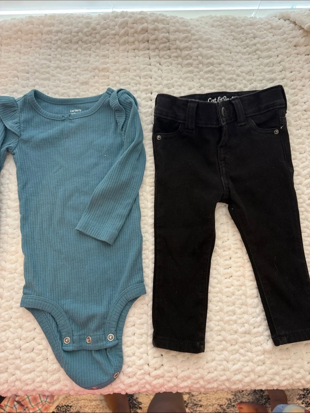 Carter's Teal Ribbed Bodysuit with Black Pants Matching Set
